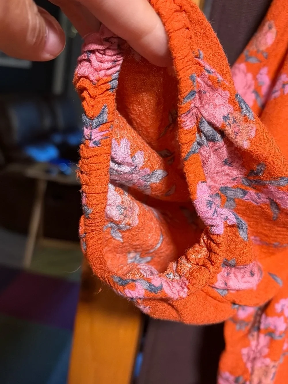 Free People Orange Floral Tie-Front Puff Sleeve Top